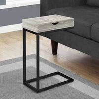 24.5" Grey Particle Board and Black Metal Accent Table with a Drawer