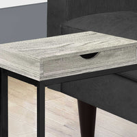 24.5" Grey Particle Board and Black Metal Accent Table with a Drawer