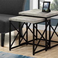 40.5" Grey Particle Board and Black Metal Two Pieces Nesting Table Set