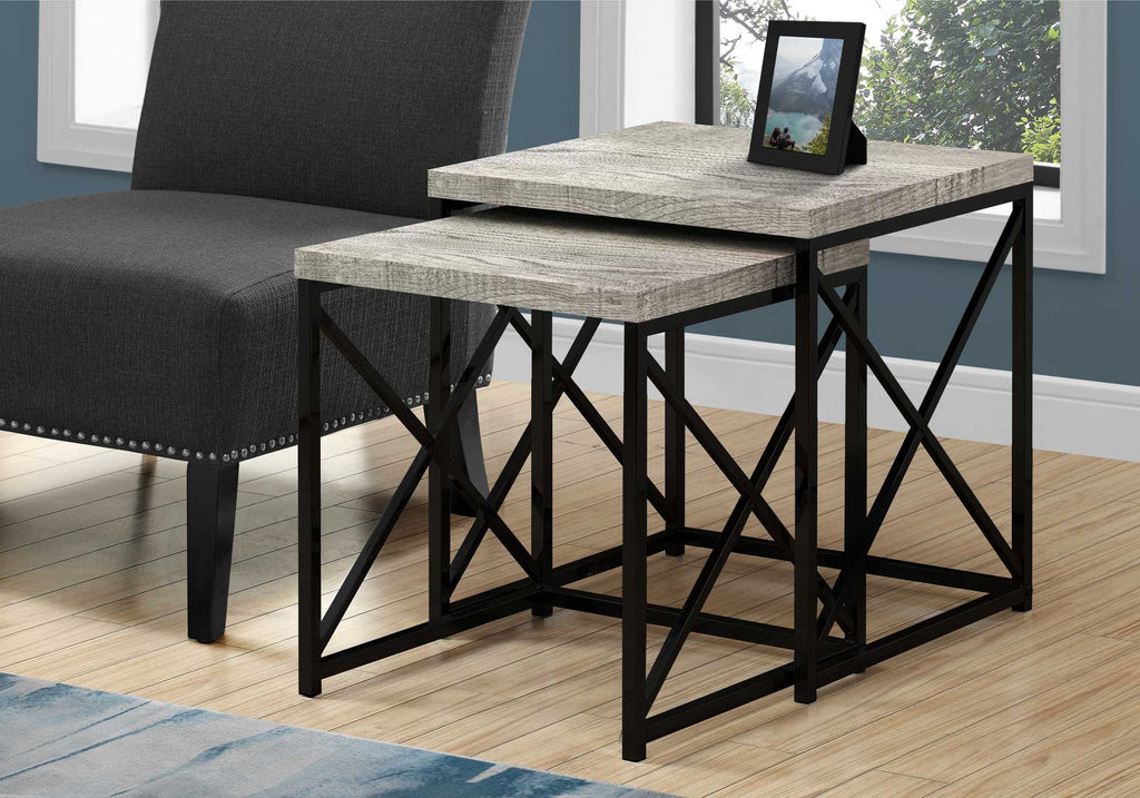 40.5" Grey Particle Board and Black Metal Two Pieces Nesting Table Set
