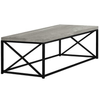 17" Grey Reclaimed Wood Particle Board and Black Metal Coffee Table