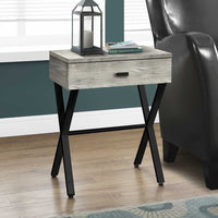 22.25" Grey Reclaimed Wood Particle Board and Black Metal Accent Table