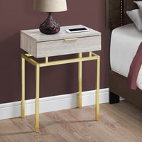 23.25" Beige Marble Particle Board and Gold Metal Accent Table