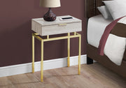 23.25" Beige Marble Particle Board and Gold Metal Accent Table