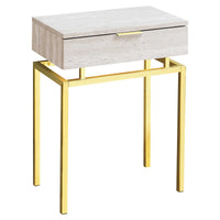 23.25" Beige Marble Particle Board and Gold Metal Accent Table