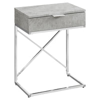 23.5" Grey Cement Particle Board and Chrome Metal Accent Table