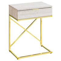 23.5" Beige Marble Particle Board and Gold Metal Accent Table