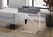23.5" Grey Particle Board and Chrome Metal Accent Table