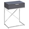 23.5" Grey Particle Board and Chrome Metal Accent Table