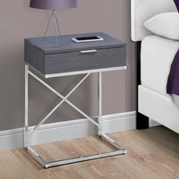 23.5" Grey Particle Board and Chrome Metal Accent Table