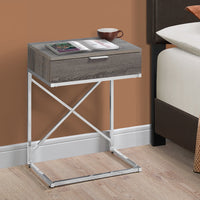 ACCENT TABLE - 24"H - DARK TAUPE - CHROME METAL