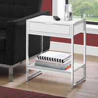 ACCENT TABLE - 24"H - GLOSSY WHITE - CHROME METAL