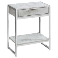 24" Grey Cement Particle Board and MDF, and Chrome Metal Accent Table
