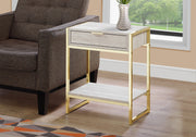 24" Beige Marble Particle Board and MDF, and Gold Metal Accent Table
