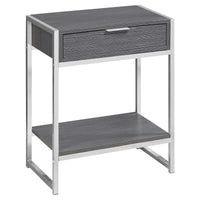 24" Grey Particle Board and MDF, and Chrome Metal Accent Table