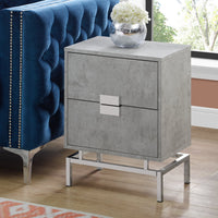23.5" Grey Cement White Particle Board and Chrome Metal Accent Table
