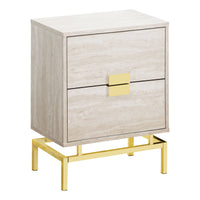 23.5" Beige Marble Particle Board and Gold Metal Accent Table