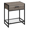 22.25" Dark Taupe MDF, Black Metal, and Tempered Glass Accent Table