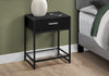 22.25" Black MDF, Black Metal, and Tempered Glass Accent Table