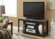 24" Cappuccino Particle Board, Brown Metal, and Marble Top TV Stand
