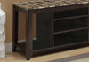 24" Cappuccino Particle Board, Brown Metal, and Marble Top TV Stand
