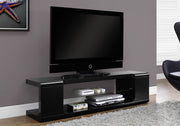 15.75" High Glossy Black MDF, Hollow Core, and Clear Tempered Glass TV Stand