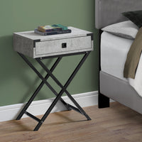 24" Grey Cement Particle Board and MDF, and Black Nickel Metal Accent Table