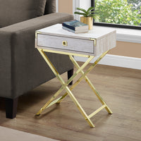 24" Beige Marble Particle Board and MDF, and Gold Metal Accent Table