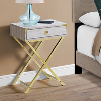 24" Beige Marble Particle Board and MDF, and Gold Metal Accent Table