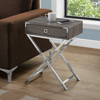24" Dark Taupe Particle Board and MDF, and Chrome Metal Accent Table