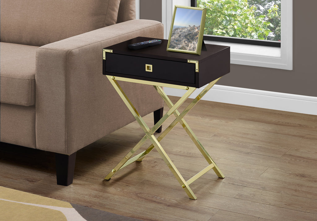 24" Cappuccino Particle Board and MDF, and Gold Metal Accent Table