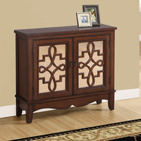 32" Dark Walnut MDF Accent Chest with Mirrored Glass