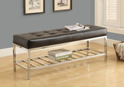 18.75" Black Leather Look, Foam, and Chrome Metal Bench