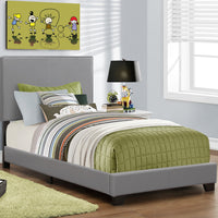 45.75" Grey Solid Wood, MDF, and Foam Twin Size Bed Frame with a Leather Look