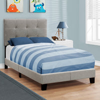 45.75" Solid Wood, MDF, Foam, and Linen Twin Size Bed