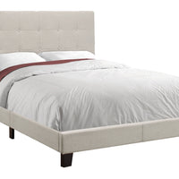 45.75" Beige and Black Solid Wood, MDF, Foam, and Linen Full Size Bed