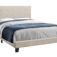 45.75" Beige Solid Wood, MDF, Foam, and Linen Queen Size Bed