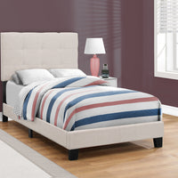 45.75" Beige Solid Wood, MDF, Foam, and Linen Twin Size Bed