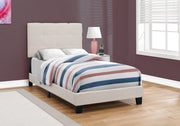 45.75" Beige Solid Wood, MDF, Foam, and Linen Twin Size Bed