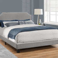 45.5" Solid Wood, Linen, MDF, and Foam Queen Size Bed with a Chrome Trim