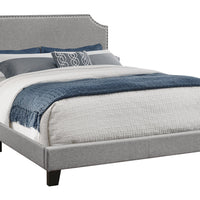 45.5" Solid Wood, Linen, MDF, and Foam Queen Size Bed with a Chrome Trim