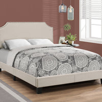 45.5" Beige Solid Wood, Linen, MDF, and Foam Full Size Bed with a Chrome Trim