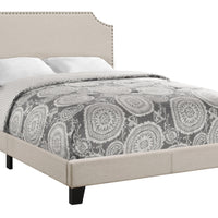 45.5" Beige Solid Wood, Linen, MDF, and Foam Full Size Bed with a Chrome Trim