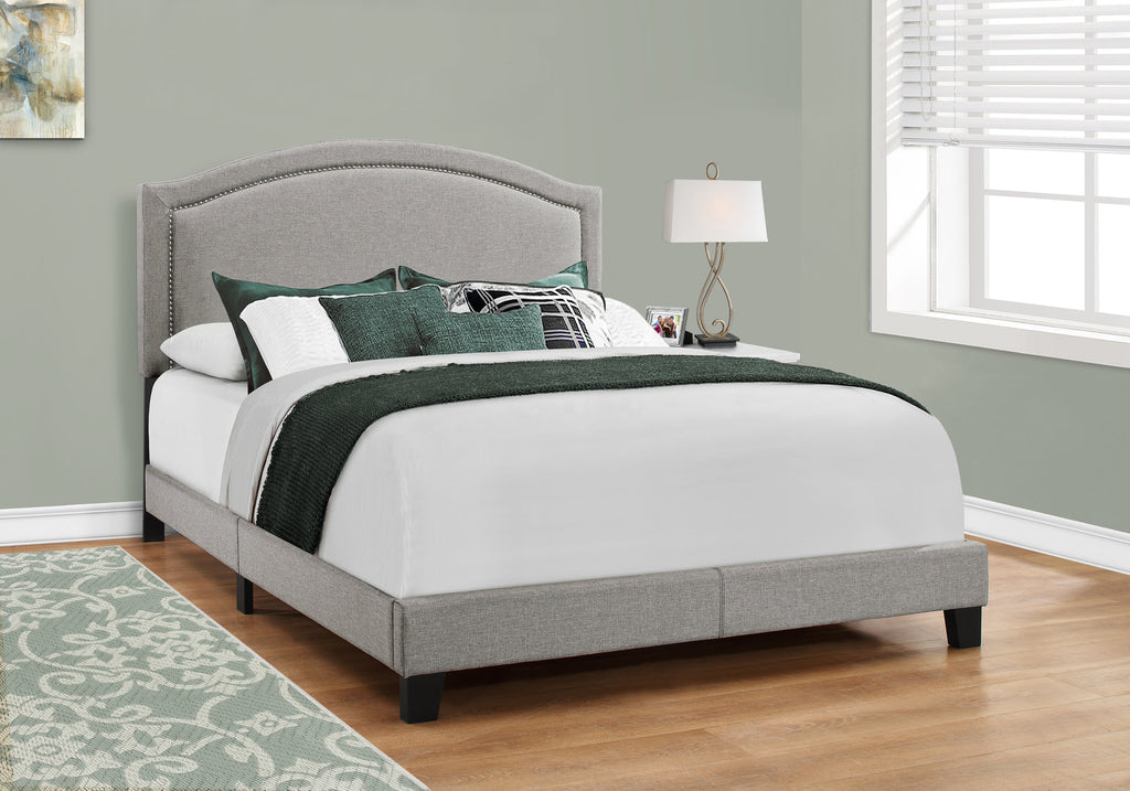 51.5" Solid Wood, Linen, MDF, and Foam Queen Size Bed with a Chrome Trim