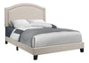 51.5" Beige Solid Wood, Linen, MDF, and Foam Queen Size Bed with a Brass Trim