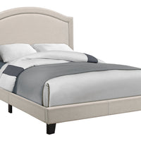 51.5" Beige Solid Wood, Linen, MDF, and Foam Queen Size Bed with a Brass Trim