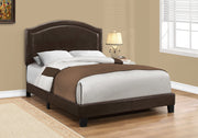 51.5" Dark Brown Solid Wood, Linen, MDF, & Foam Queen Size Bed with a Brass Trim