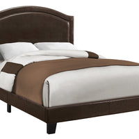 51.5" Dark Brown Solid Wood, Linen, MDF, & Foam Queen Size Bed with a Brass Trim