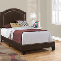 51.5" Brown Solid Wood, Linen, MDF, and Foam Twin Size Bed with a Brass Trim