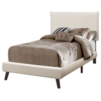 47.25" Beige Solid Wood, MDF, Foam, and Linen Twin Sized Bed with Wood Legs